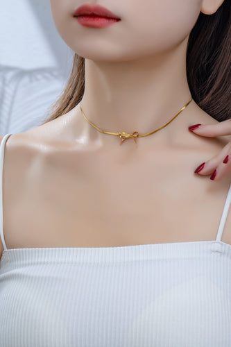 Gold Herringbone Bow Choker Necklace