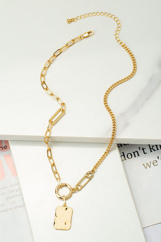 Asymmetric Necklace with Tag and Safety Pin