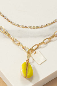 Two Layer Puka Rhinestone Chain Pendant Necklace