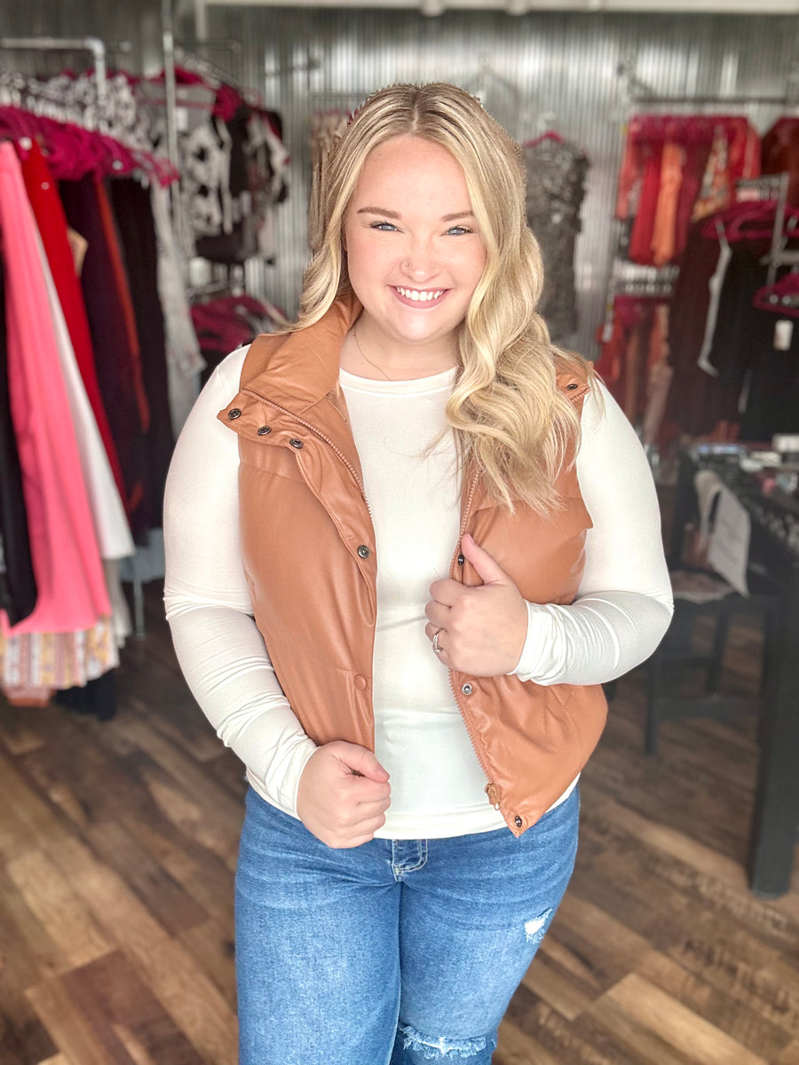 Tan Faux Leather Puffer Vest – Style Me Apparel