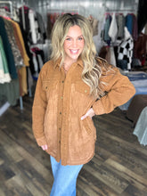 Congac Faux Suede Oversized Button Down Jacket with Pockets
