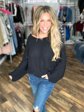 Black Ribbed Drop Sleeve Sweater