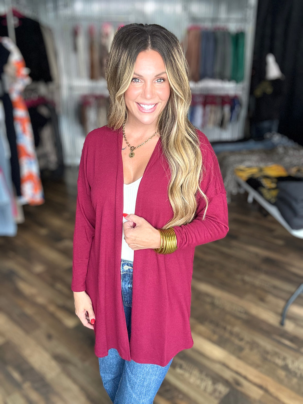 Wine Open Front  Cardigan *FINAL SALE*