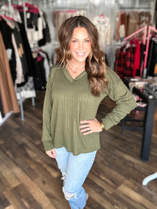 Olive Jaquard Long Sleeve Top