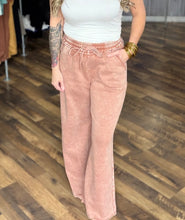 Rust Acid Wash Fleece Palazzo Sweatpants With Pockets