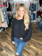 Black Ribbed Drop Sleeve Sweater