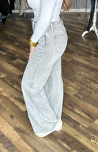 Mica Platinum Grey High Rise Wide Leg Raw Hem Denim Jeans