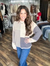 Grey Cream Colorblock Sweater