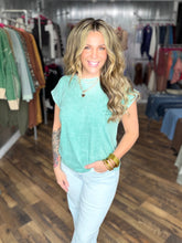 Dark Green Halo Washed Cuffed Short Sleeve Tee