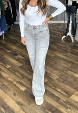 Mica Platinum Grey High Rise Wide Leg Raw Hem Denim Jeans