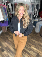 Black Ruched Bomber Puffer Jacket