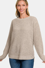 Zenana High Low Long Sleeve Waffle Sweater**