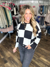 Black Round Neck Checkered Top