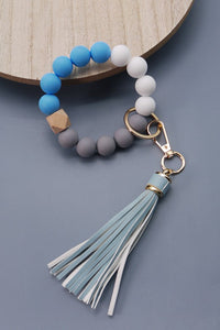 Blue Silicone Bead Bracelet Keychain with Tassel