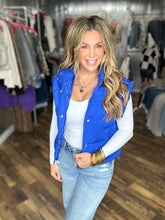 Royal Blue Mock Neck Casual Puffer Vest