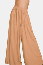 Zenana Pleated Linen Blend Wide Leg Pants**