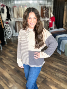 Grey Cream Colorblock Sweater