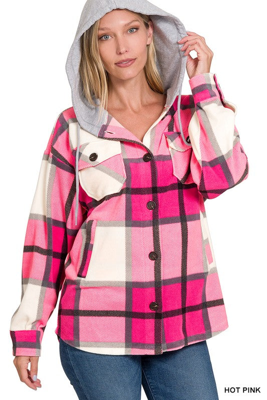 Plaid Hooded Shacket**