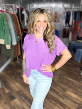 B Violet Washed Ribbed Short Sleeve Boat-neck Top