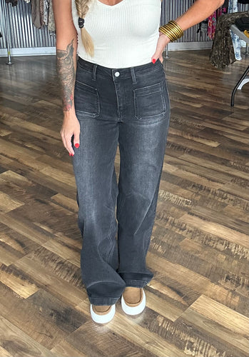 Vervet Black High Rise Wide Trouser Denim Jeans