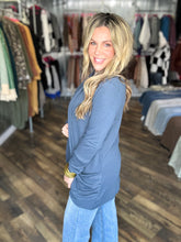 Blue Grey Soft Wrap Shirred Side Open Cardigan