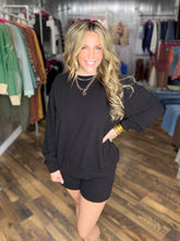 Black Slub Pullover & Shorts 2pcs Set