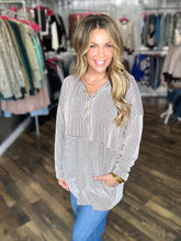 Brown and White Ribbed Hooded Top