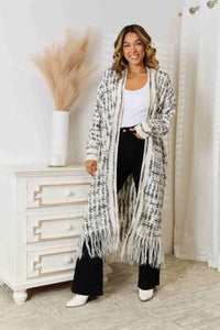 Multicolored Open Front Fringe Hem Cardigan**