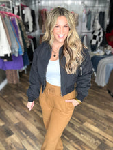 Black Ruched Bomber Puffer Jacket