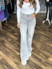 Mica Platinum Grey High Rise Wide Leg Raw Hem Denim Jeans