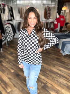 Black and White Checkered Round the Track Pullover