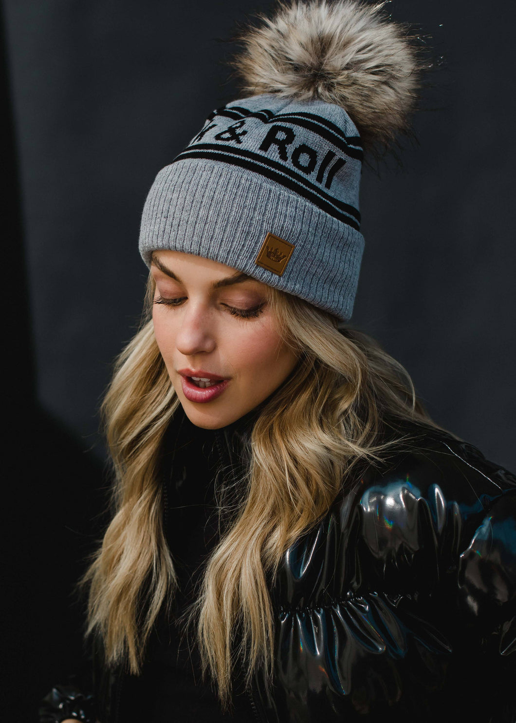 Gray & Black Rock & Roll Pom Hat