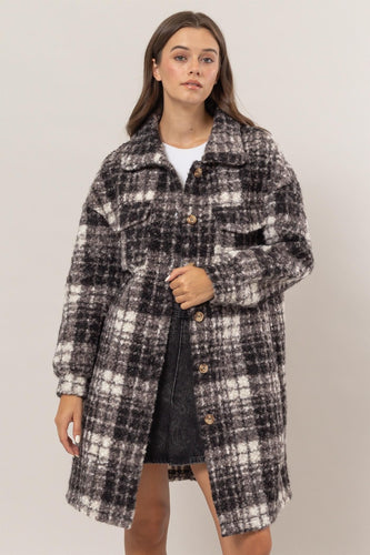 HYFVE Plaid Button Down Longline Shacket**