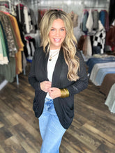 Black Soft Wrap Shirred Side Open Cardigan