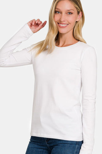 Zenana Full Size Solid Color Round Neck Long Sleeve T-Shirt**