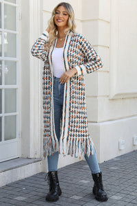 Multicolored Open Front Fringe Hem Cardigan**