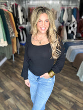 Black Square Neck Balloon Sleeve Top