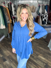 Sunset Blue Ruching Hooded Top