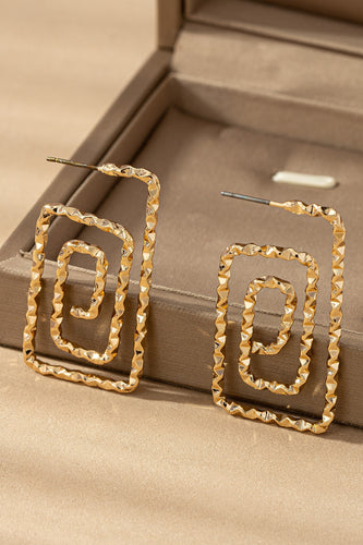 Gold Rectangular Coil Diamond Cut Wire Earrings