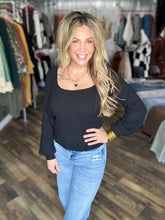 Black Square Neck Balloon Sleeve Top