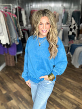 Ocean Blue Acid Wash Oversized Fleece Pullover Sweatshirt