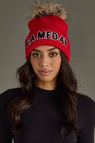 Red & Black Game Day Pom Hat