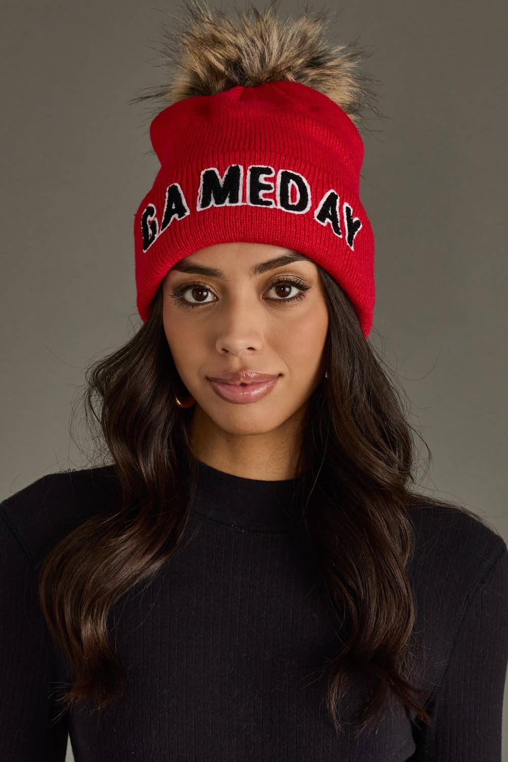 Red & Black Game Day Pom Hat