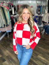 Red Round Neck Checkered Top