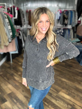 Ash Black French Terry Acid Wash Kangaroo Pocket Hoodie