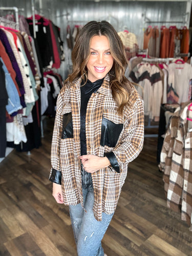 Mocha Plaid with Contrast Front Pockets