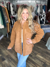 Congac Faux Suede Oversized Button Down Jacket with Pockets