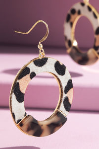 Leather and Tortoise Circle Earrings