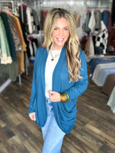Teal Soft Wrap Shirred Side Open Cardigan