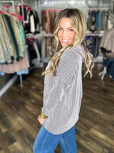 Black and White Ribbed Hooded Top